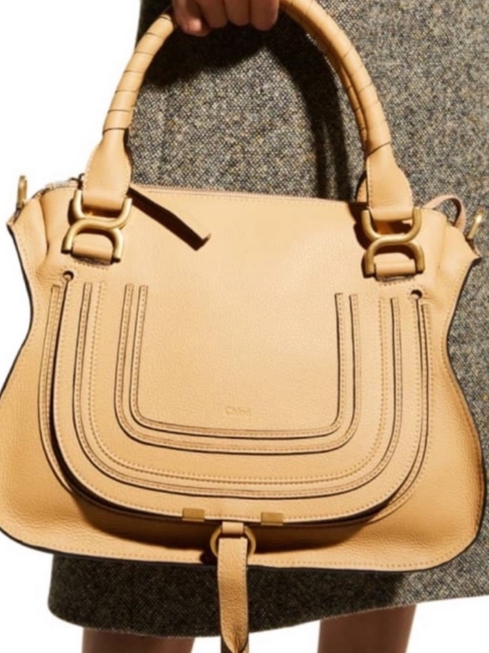 ✨Iconic Chloe Marcie Medium Leather Satchel in ‘Soft Tan’  with Gold Hardware✨